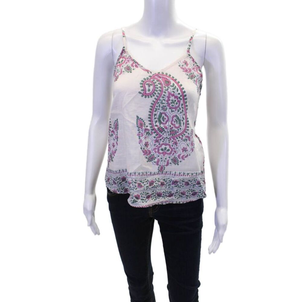 Bell Womens Spaghetti Strap V Neck Floral Paisley Tank Top White Pink Size Small